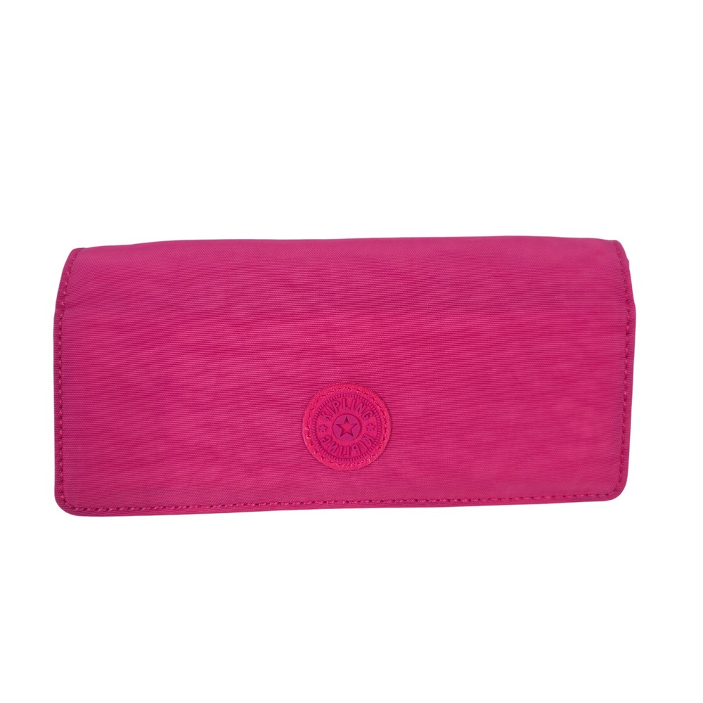 Kipling Bright Pink Crinkled Nylon Trifold Wallet Organizer Snap Closure OS